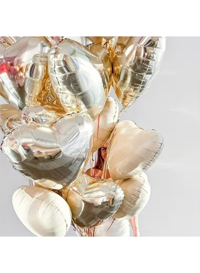 Kandid 10Pcs Valentine's 18-inch Heart-Shaped Aluminum Foil Balloons (White Golden) - Image 4